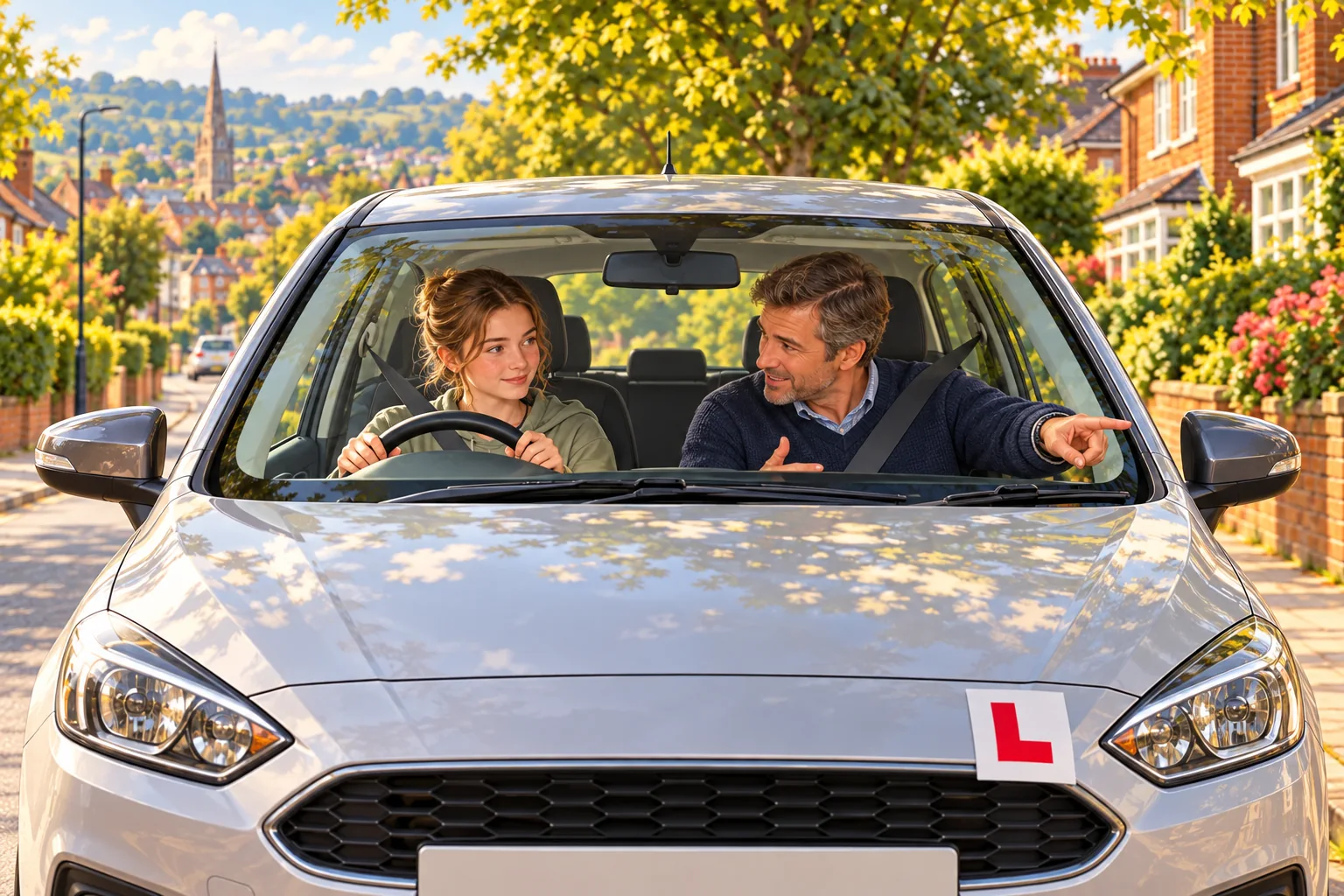 Learner preparing for supervised practice with a family member in the passenger seat
